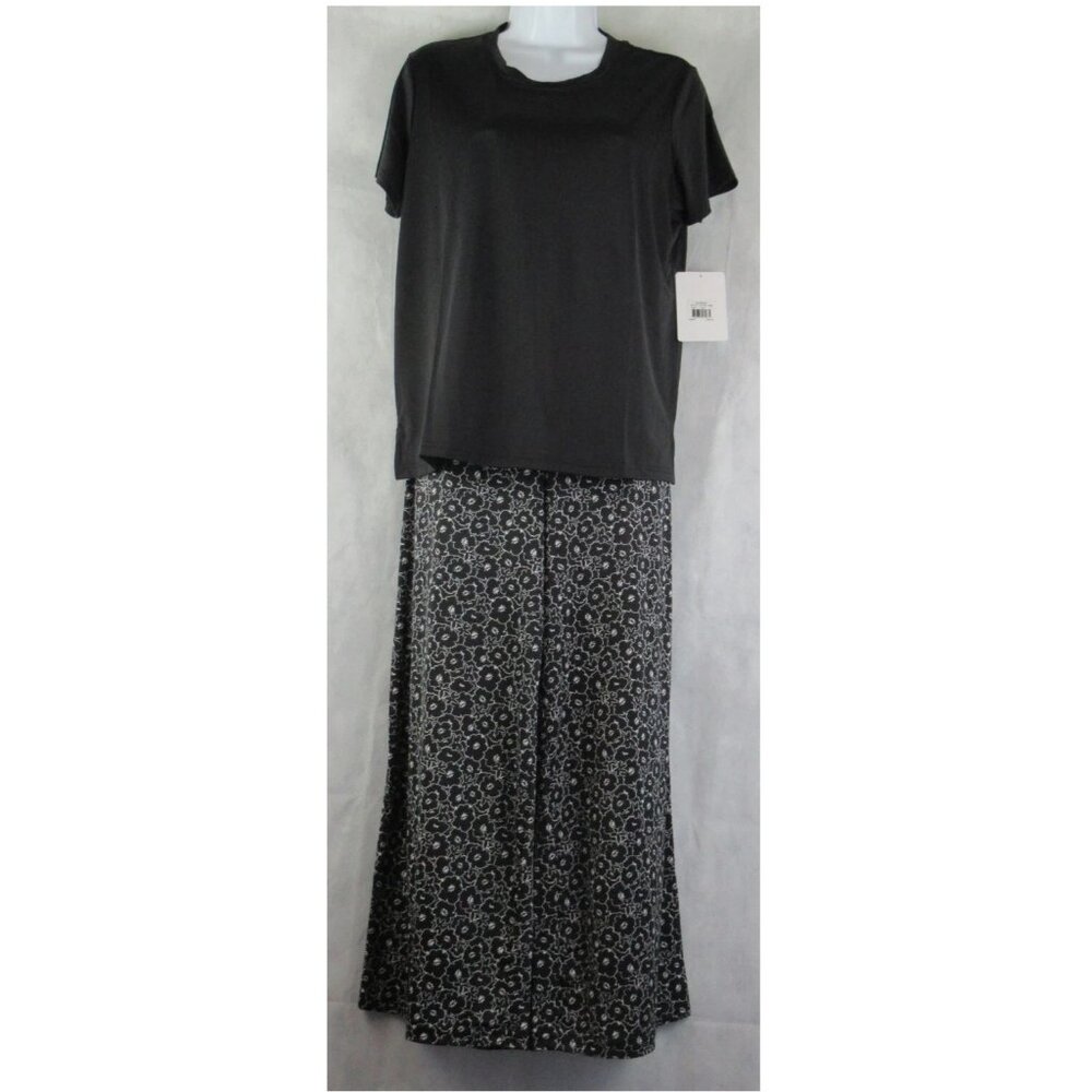 NWT Hanes Women's 2-Piece Short Sleeve Wide-Leg Pajama Set, Black Floral, Small